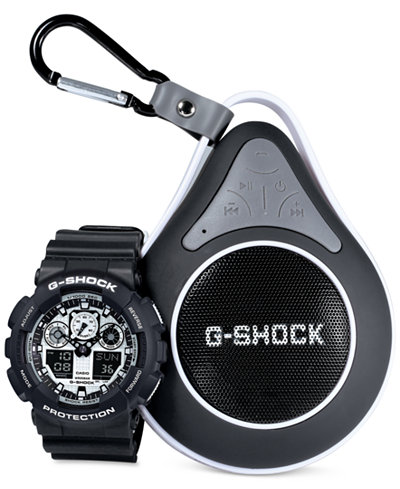 G-Shock Men's Analog-Digital Black Resin Strap Watch with Bluetooth Waterproof Speaker Gift Set 55x51mm GA100BW-1ABT, a Macy's Exclusive