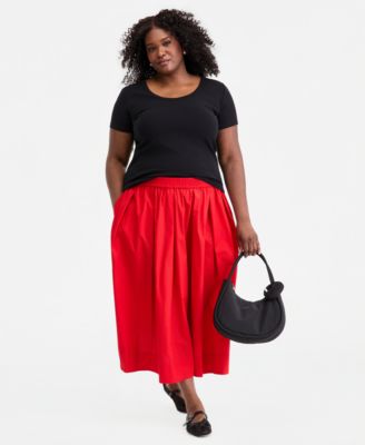Trendy Plus Size Pull-On Cotton Midi Circle Skirt