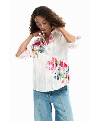 Women's Long-sleeve pleated floral shirt