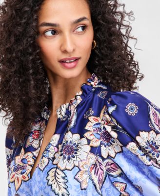 Women's Bubble-Sleeve Trapunto Sash Trap Float Dress