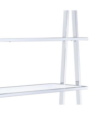 White and Chrome Bookshelf with 6 Shelves High Gloss Finish Wood Metal Frame Modern Bookcase