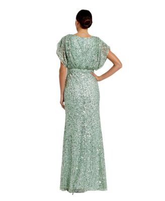 Women's Draped Sleeve V Neck Gown