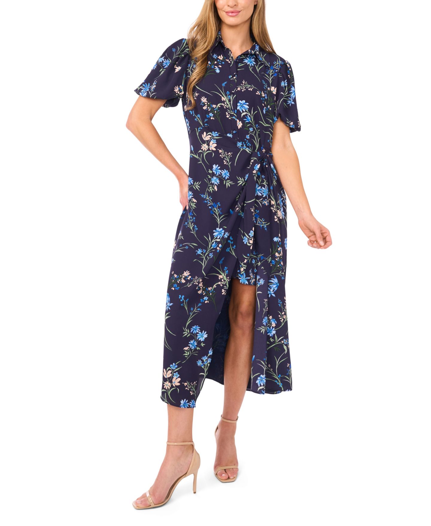 Женское платье CeCe Button-Front Midi Shirt Dress, цвет: Тёмно-синий — фото 1