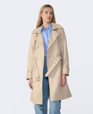 Women's Genuine Leather Trench Coat, Beige