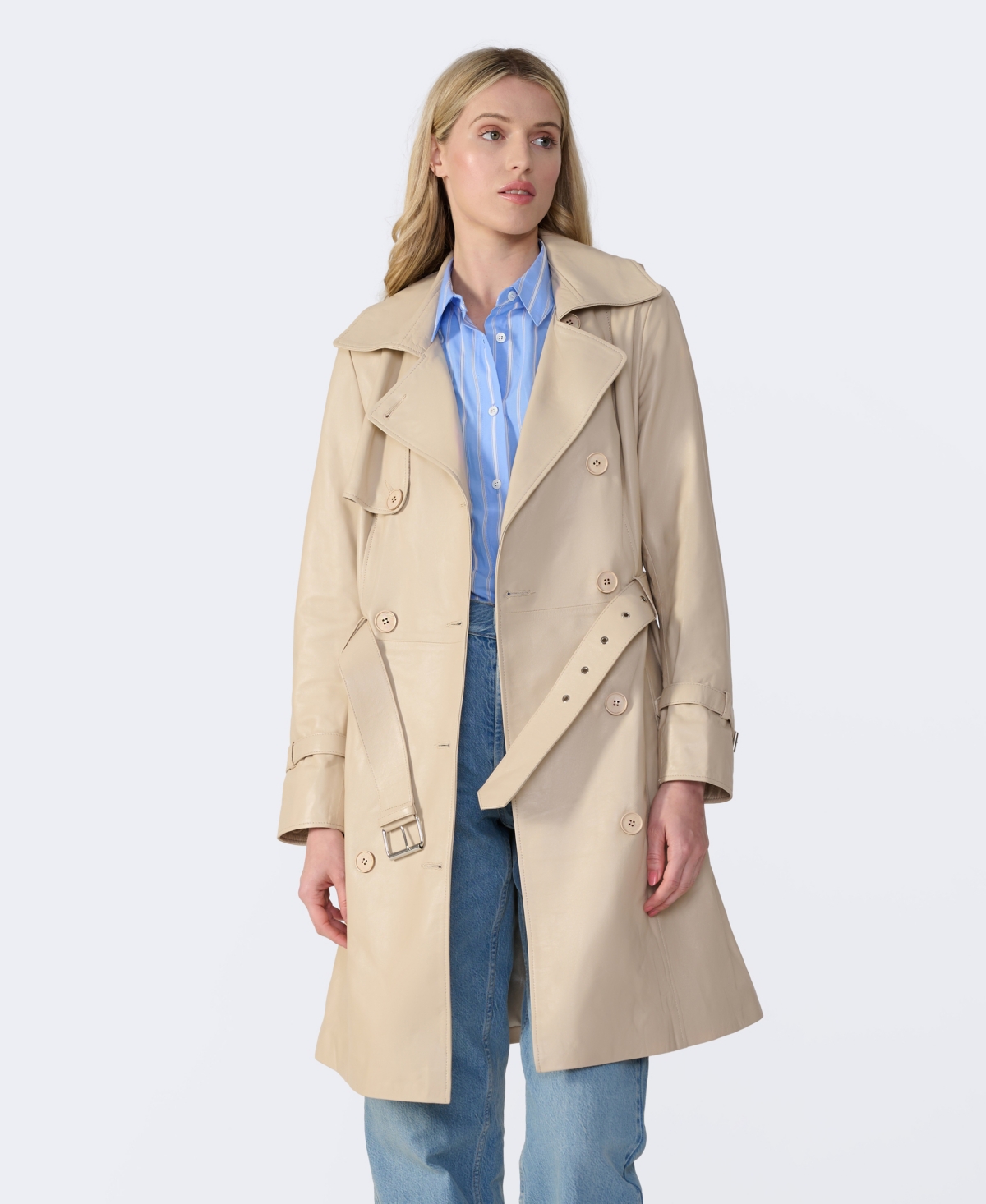 Furniq Uk Women's Genuine Leather Trench Coat, Beige