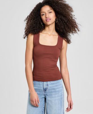 Women's Ribbed Seamless Square-Neck Tank Top