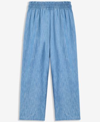Girls' XS-XL Chambray Ruffled Wide-Leg Pants