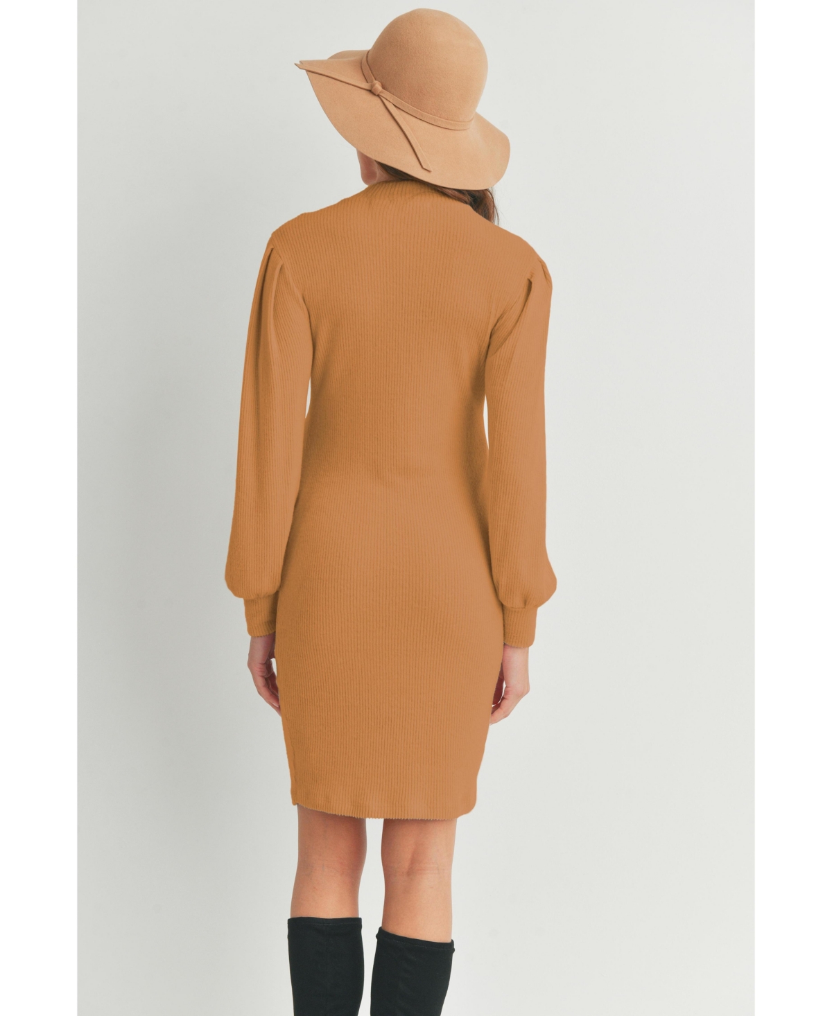 Hello Miz Maternity Ribbed Mock Neck Puff Long Sleeve Dress