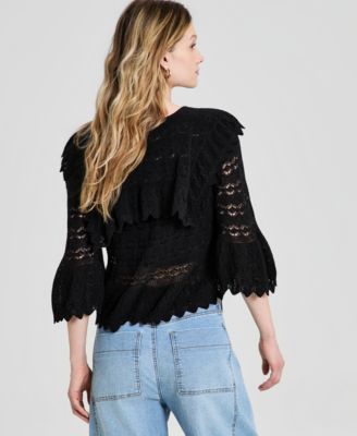 Women's Pointelle-Knit Cape-Back Cardigan