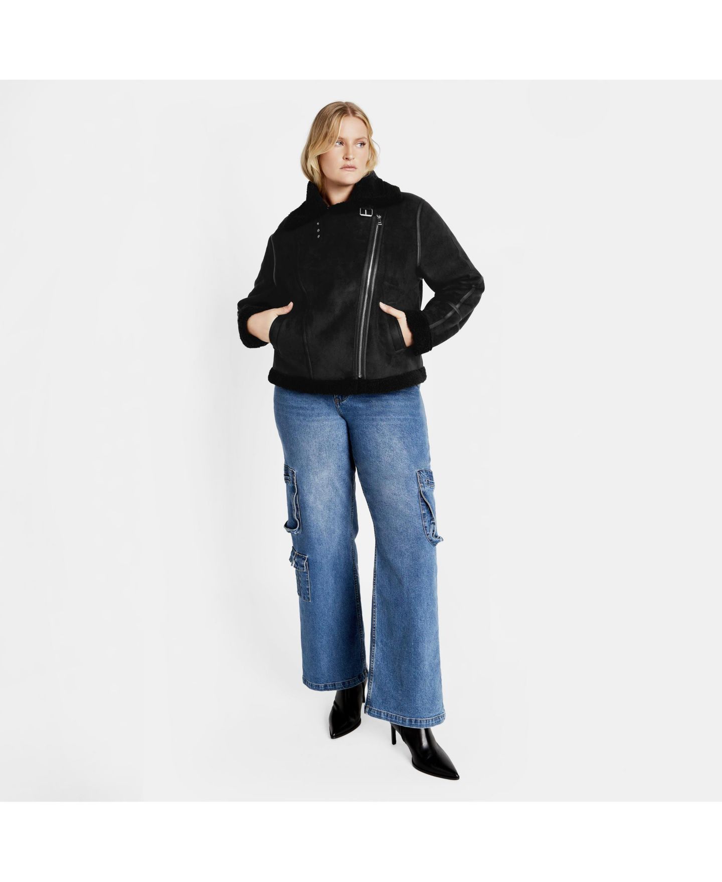 Женская куртка CITY CHIC Plus Size Sherpa Hunter, цвет: Чёрный — фото 3
