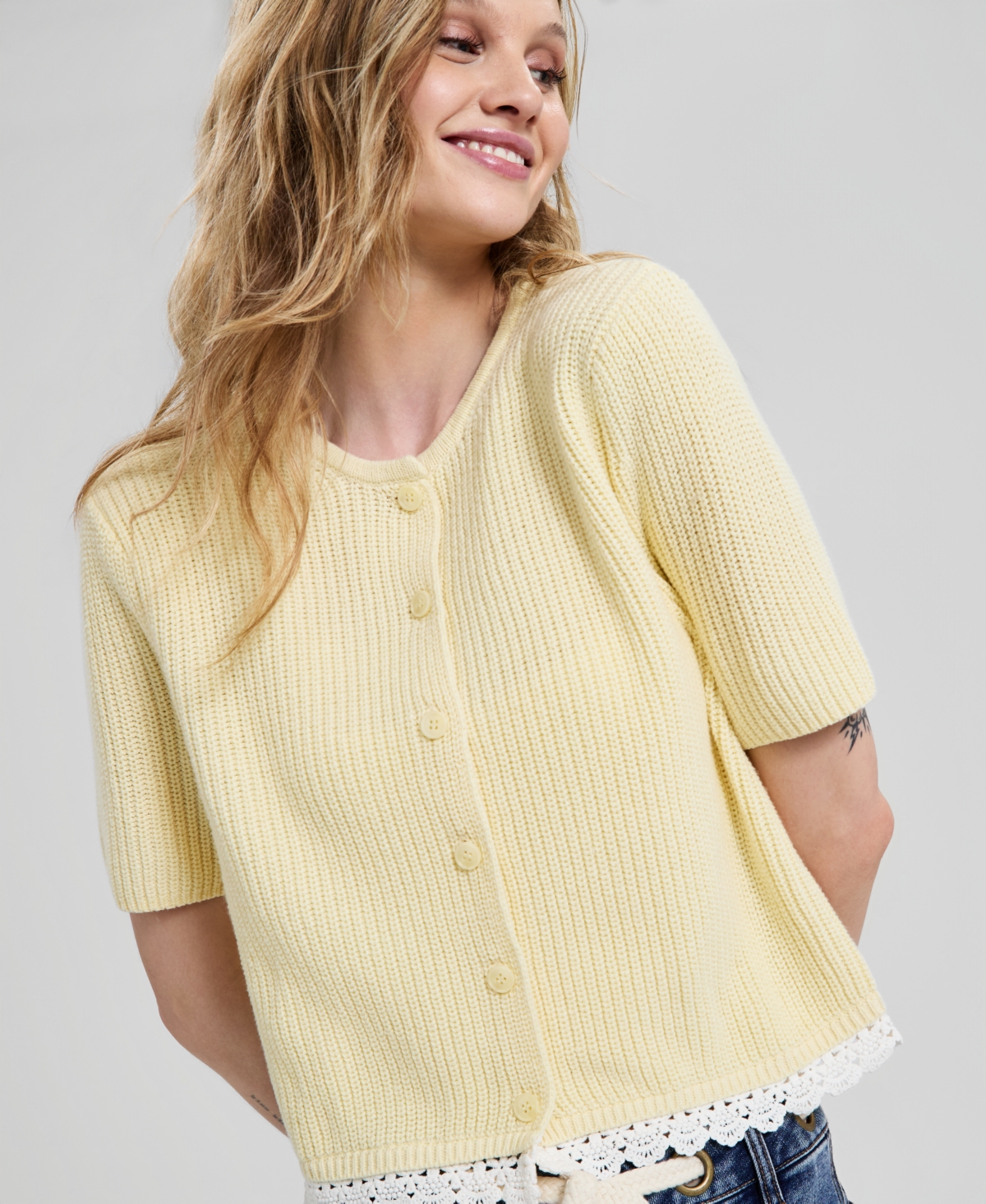 And Now This Women's Crochet-Trim Rib-Knit Sweater, Macy's Exclusive