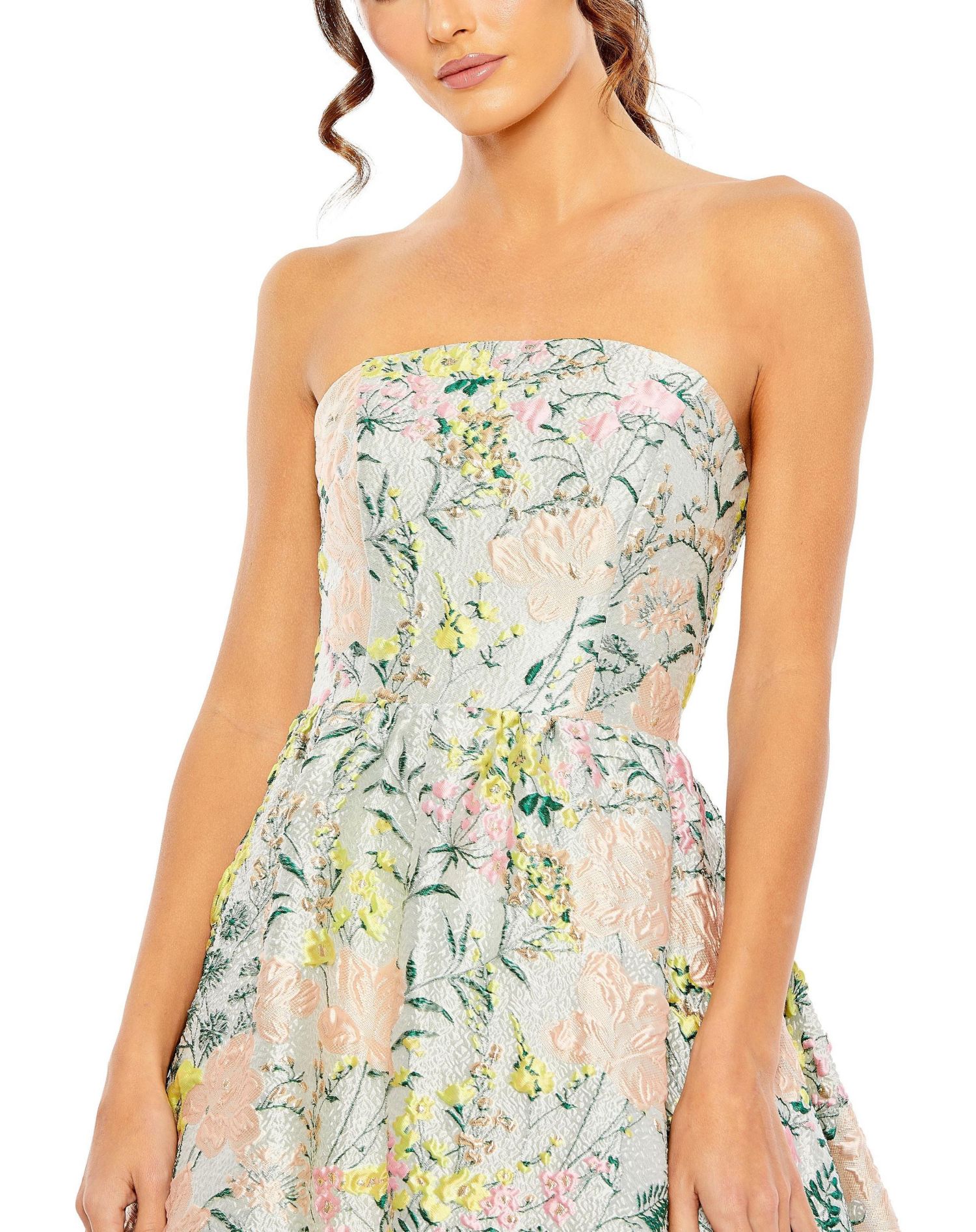 Women's Floral Brocade Strapless A Line Gown