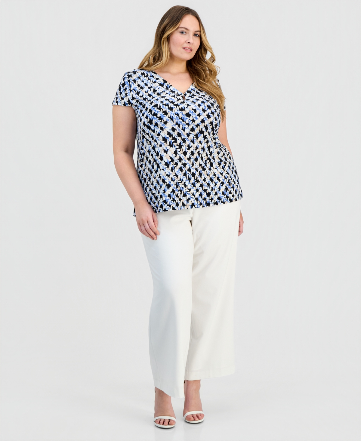 Anne Klein Essentials Plus Printed Short-Sleeve Top