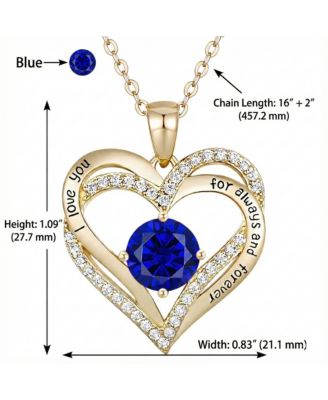 14K Gold Plated Heart ''I Love You'' Pendant with Colored Cubic Zirconia