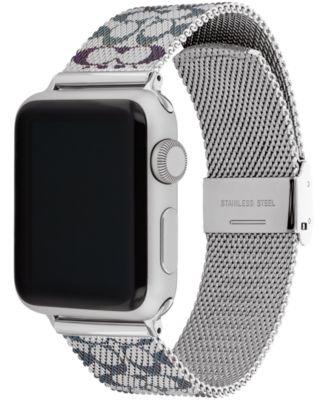 Women's Silver Tone Stainless Steel with Blue and Purple Sig C Mesh Apple Watch, Strap 38mm, 40mm, 41mm
