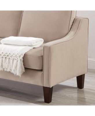 Velvet 3-Seat Sofa with Wood Legs