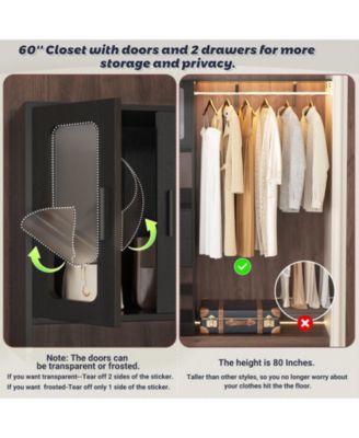 5FT Closet Organizer with Drawers, Hanging Rod, Reversible Shelves, and Cabinet