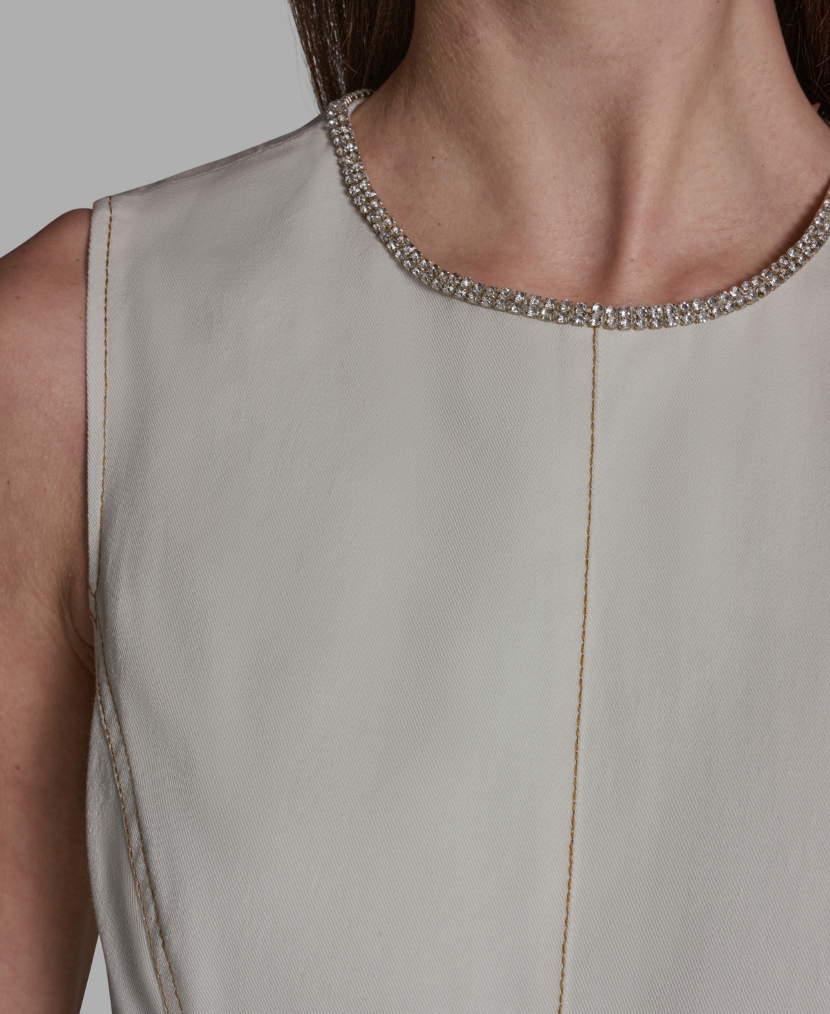 Bcbg Women's Sleeveless Rhinestone Crew neck Midi Dress