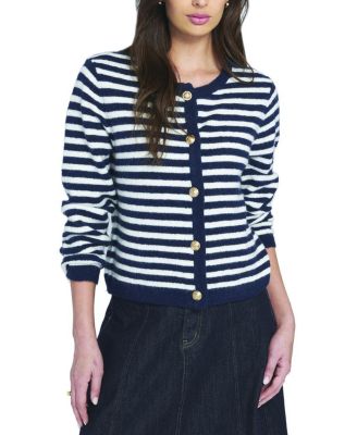 Women's Fuzzy Striped Cardigan Sweater