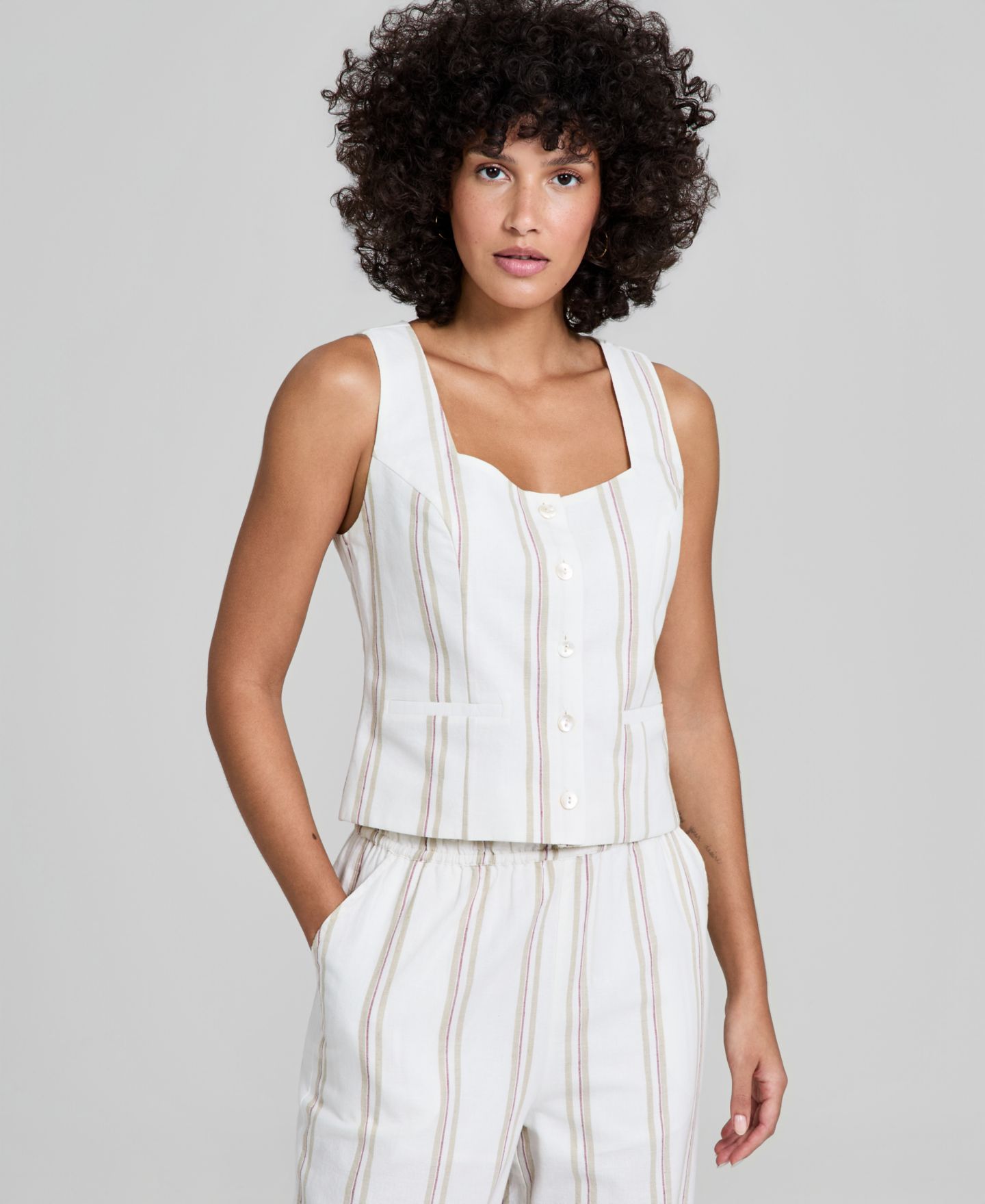 Женский жилет And Now This Square-Neck Striped, цвет: Кремовый комбинированный — фото 1