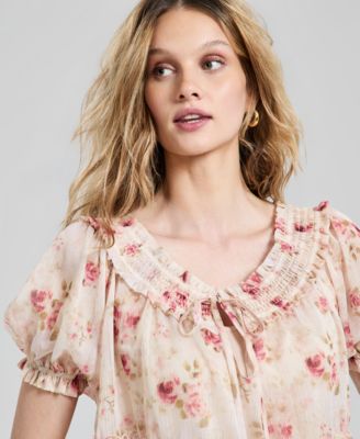 Women's Ruffled Tie-Neck Top