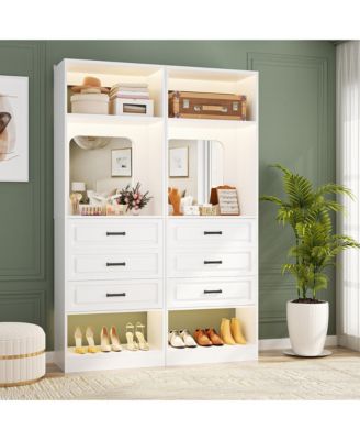 MDF, Metal, Glass Freestanding Closet System with 3 Drawers, 25'' Closet Drawer Organizer with Mirror and Storage Shelves
