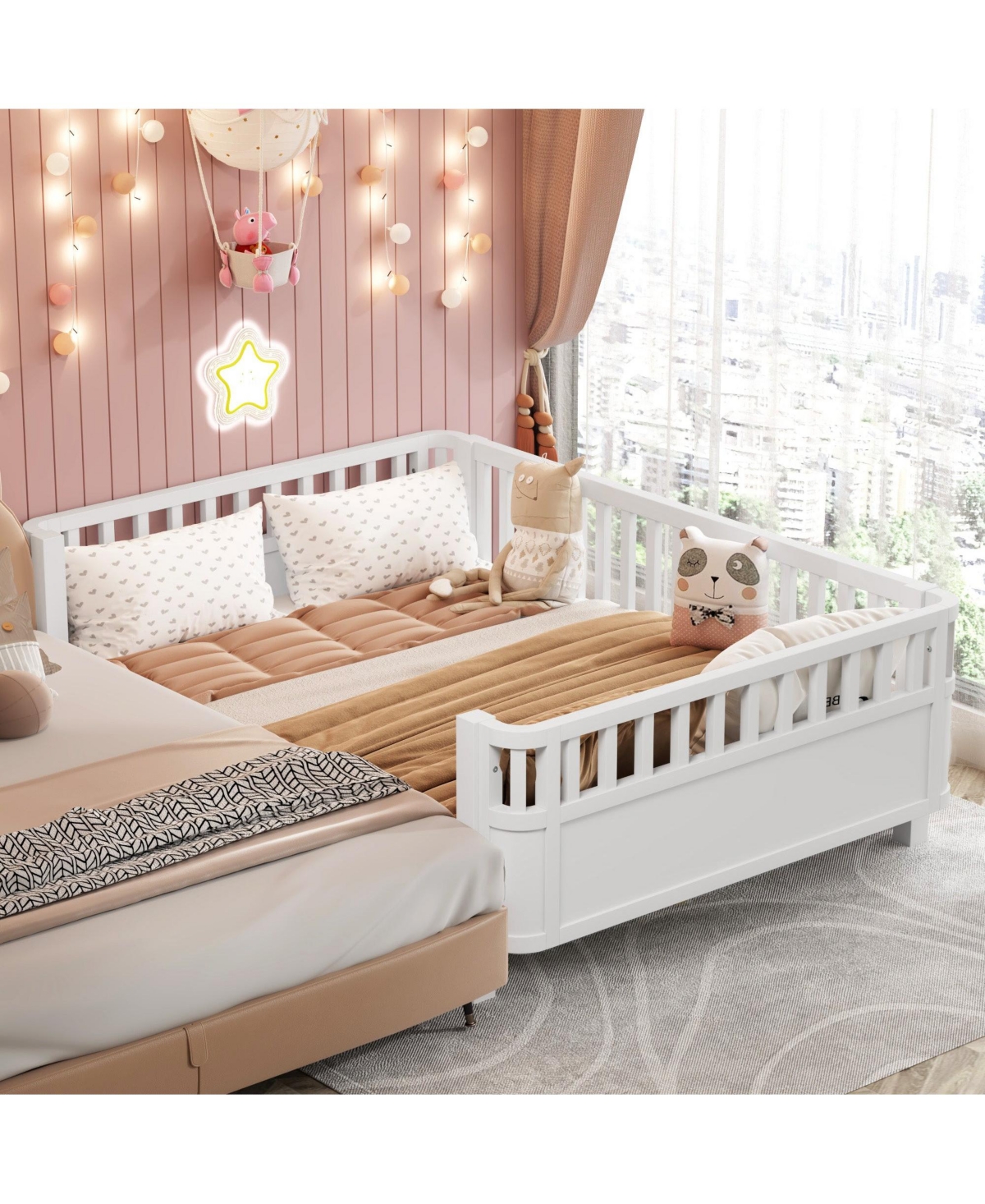 Boyel Living Full Size Wood Platform Bed for Kids with Low Profile and Safety Rails, White (Patented Design)