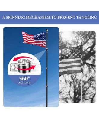 EZ GO 30Ft Commercial Telescoping Flag Pole Kit Portable Display Sign Banner Pole for Outside Hotel Business Events Advertising Flag Black