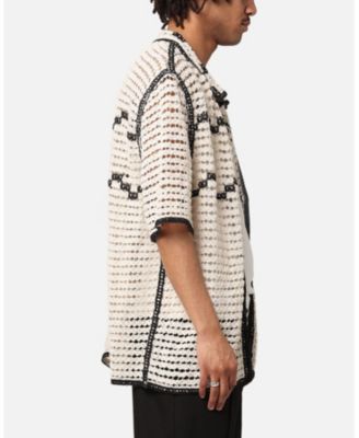 Men's Western Crochet Button Up Shirt Cream/Black