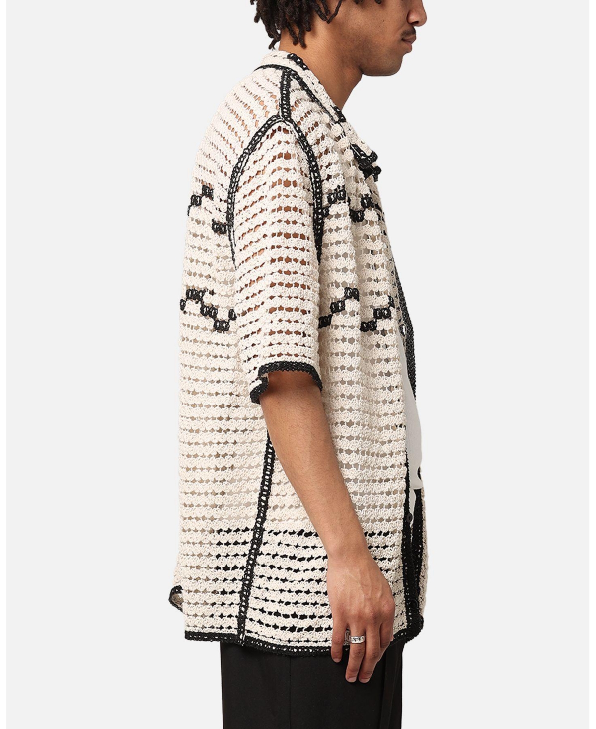 Xxiii Men's Western Crochet Button Up Shirt Cream/Black