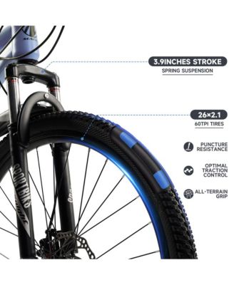 26-Inch 27-Speed Mountain Bike for Adults with Dual Disc Brakes & High-Carbon Steel Frame, Suspension Fork