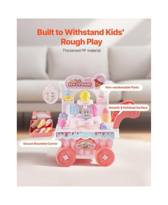 Ice Cream Cart for Kids, 27 PCS Accessories, Pretend Play Store with Storage Trolley with Pretend Money
