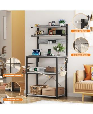  23.6'' Wide MDF/Metat Small Microwave Stand 5-Tier Bakers Rack with Power Outlet and LED Light