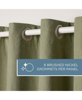 Selena Sage Green Solid Linen Texture Room Darkening, Grommet Top Curtain Panels