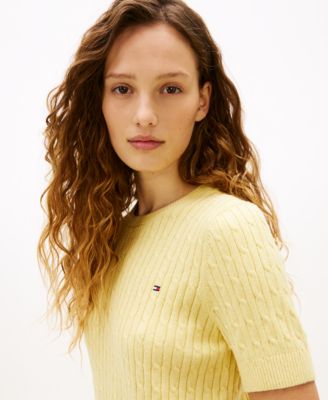 Women's Pointelle Ribbed Short-Sleeve Sweater