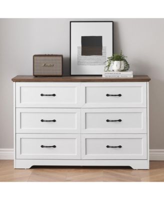 6 Drawer White and Brown Modern Dresser, Chest of Drawers Organizers, Closet Storage Cabinet for Bedroom