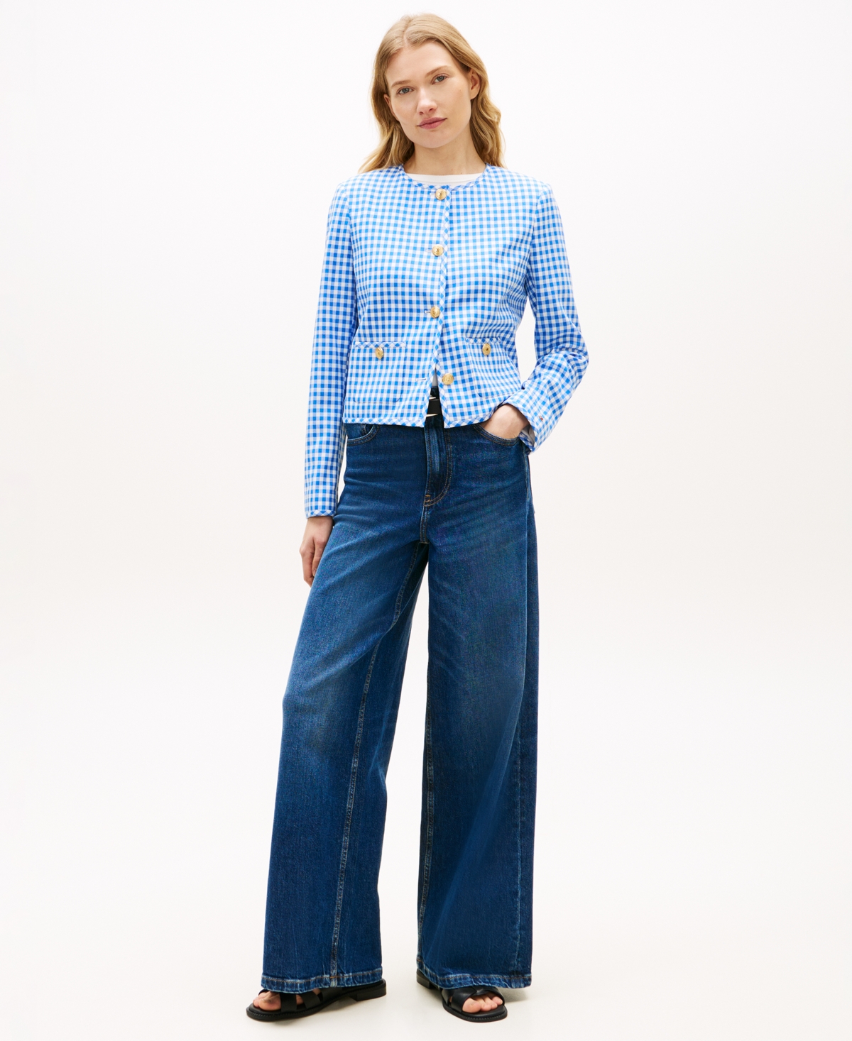 Tommy Hilfiger Women's Gingham Crewneck Lady Jacket