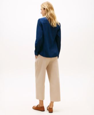 Women's Linen Roll-Tab Sleeve Collared Shirt