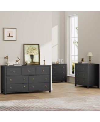 7 Drawer Wooden 54 in Wide Dresser, Chest of Drawers - Dresser for Bedroom