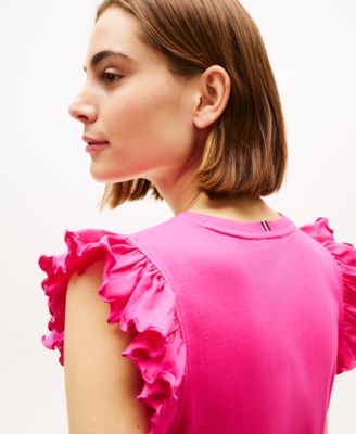 Women's Frill-Sleeve Crew Neck Top