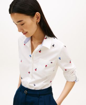 Women's Printed Roll-Tab Collared Shirt