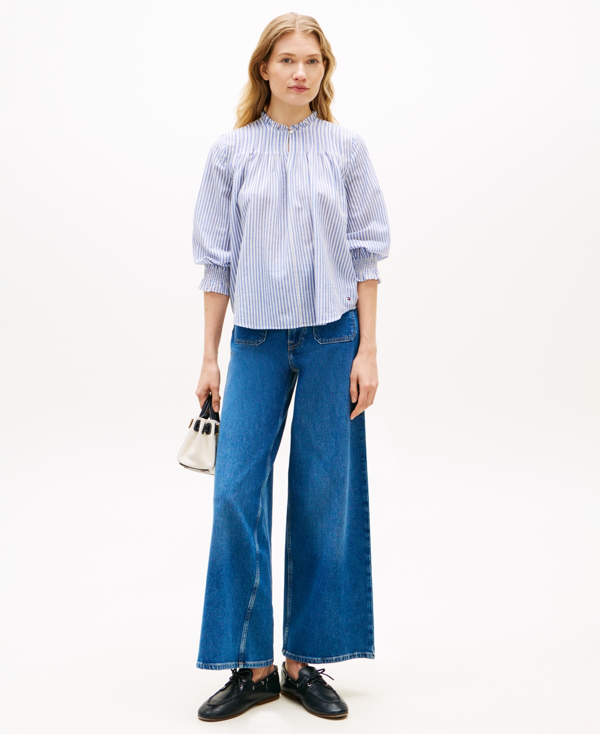 Tommy Hilfiger Women's Pin Tuck Cambric Ruffle Collar Blouse