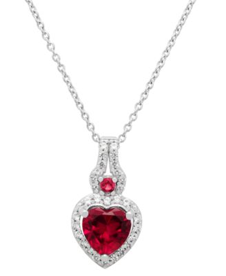 Lab Ruby (2.39 ct. t.w.) & Lab Grown White Sapphire (0.37 ct. t.w.) Heart Necklace in Sterling Silver