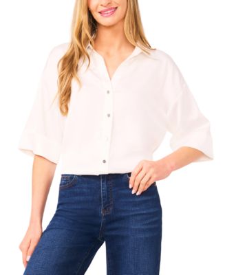 トップス CALEE 3/4 Sleeve Drop Sholder Shirt CeCe Women's 3/4 Sleeve Drop Shoulder Button-Up Shirt - Macy's