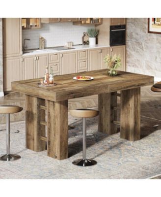 63-Inch Long Bar Table, Farmhouse Rectangular Counter Height Pub Table, Wood Home Bar Unit