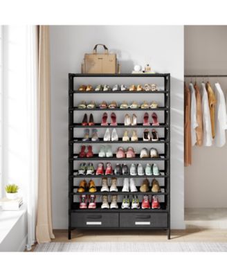 10-Layer High Shoe Rack with 2 Storage Drawers, Black