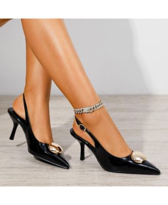 Carlotta Patent Slingback Heels with Gold Dome Accent