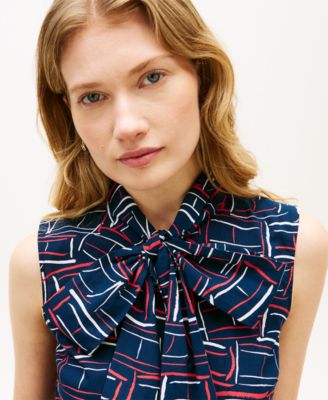 Women's Printed Bow Front Sleeveless Shirt