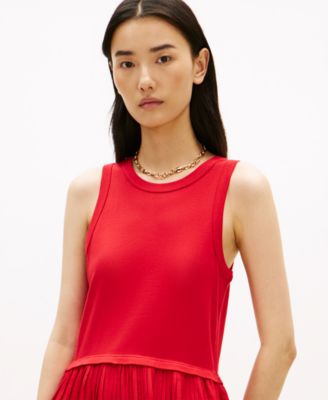 Women's Mix Media Pleated Sleeveless Midi Dress