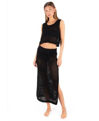 Women's Mid Rise Embroidered Crochet Swim Skirt